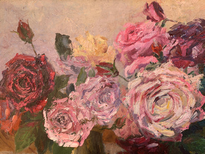 Oil painting Roses and pears Y. Burgas