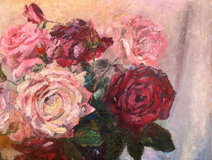 Oil painting Roses and pears Y. Burgas