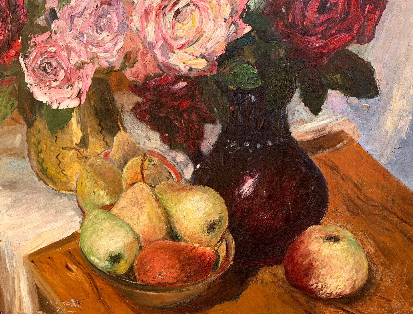 Oil painting Roses and pears Y. Burgas