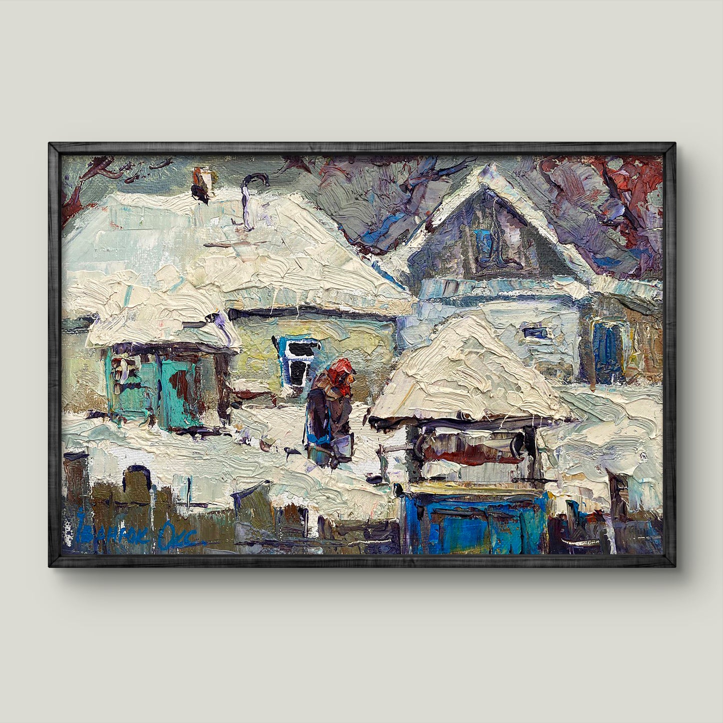 Oil painting Snow covered yard Ivanyuk Oksana