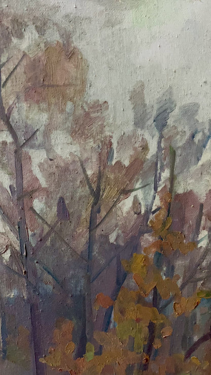 Oil painting Bare trees in the autumn forest Peter Dobrev