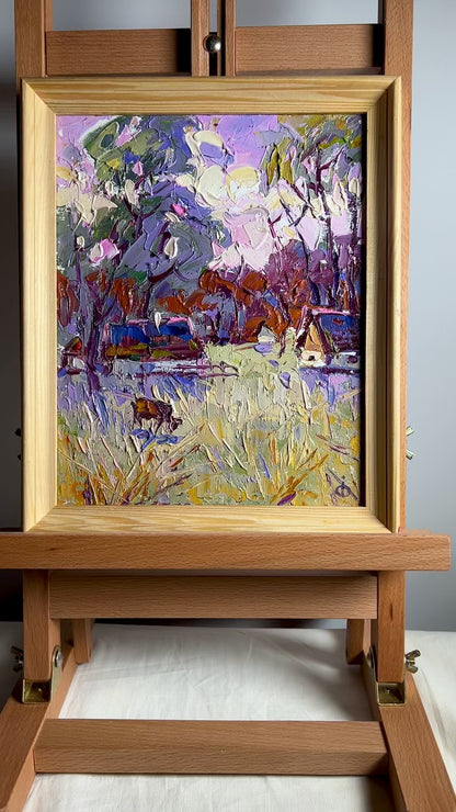 Oil painting Village near the forest Alex Ivanyuk
