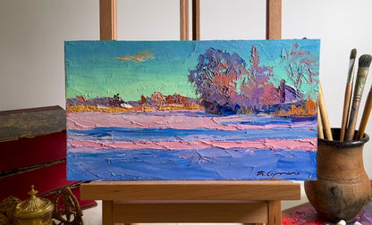 Oil painting Pink morning in winter Boris Serdyuk