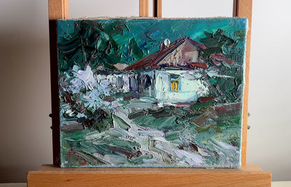 Oil painting Moonlit night in the village Alexander Cherednichenko