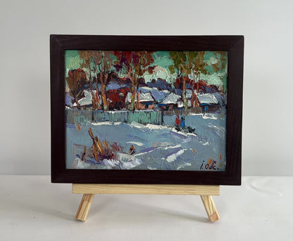 Oil painting The village was covered in snow Oksana Ivanyuk