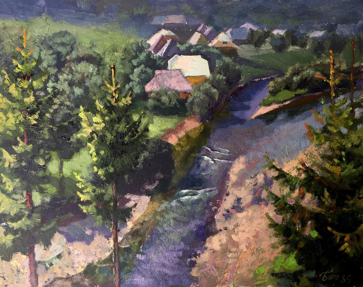 Oil painting Village river Batrakov Vladimir Grigorievich