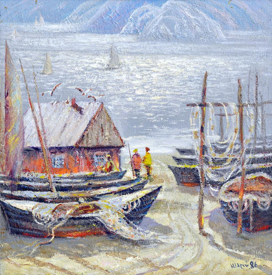Oil painting Fishing boats Shary Anatoly Ivanovich