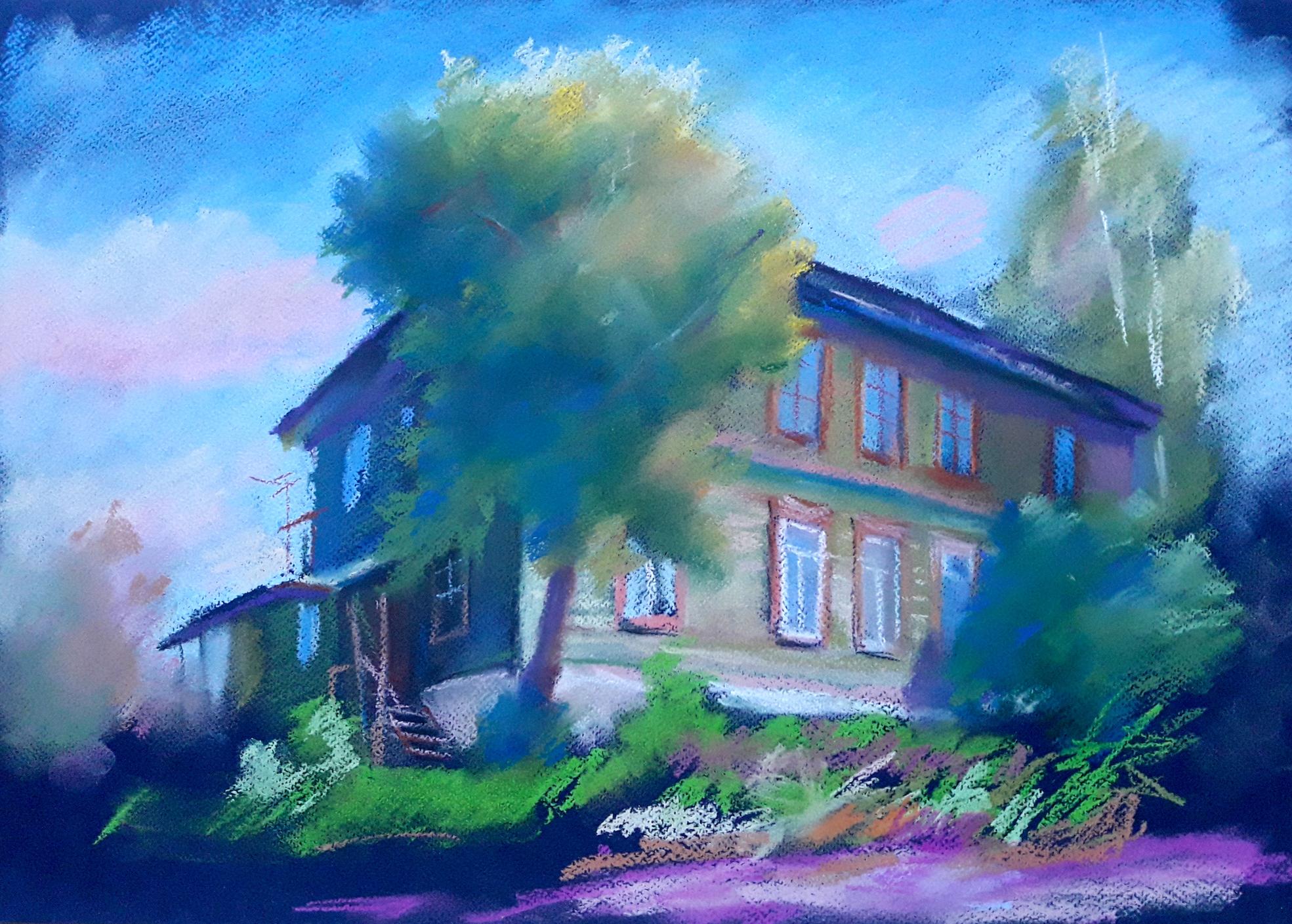 Pastel painting N. Siversky. Wooden house Serdyuk Boris Petrovich