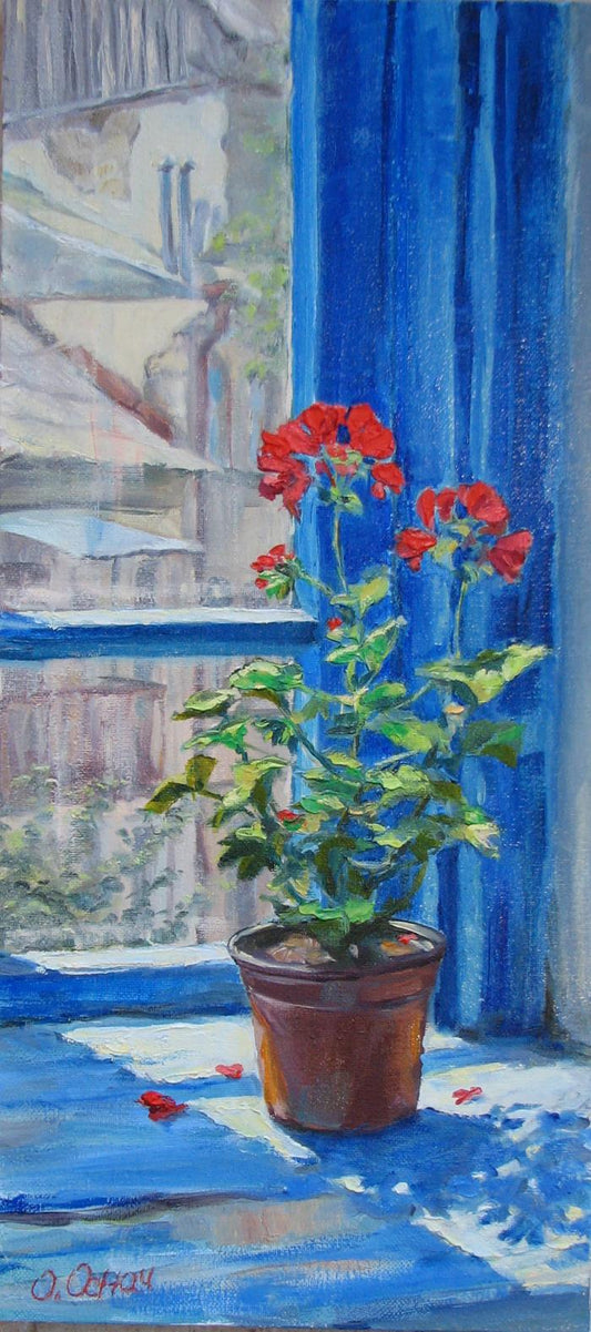 Oil painting Blue window Osnach Olesia
