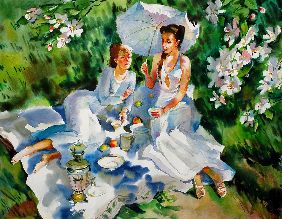 Watercolor painting Picnic Egor Shvachunov