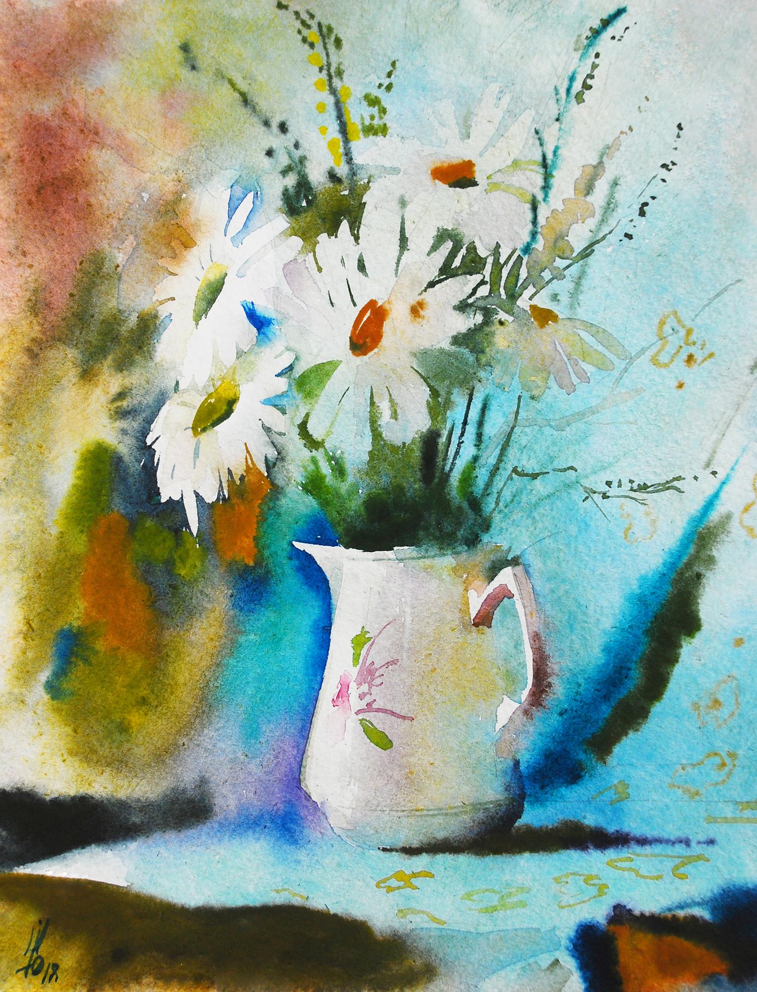 Watercolor painting Chamomile Egor Shvachunov