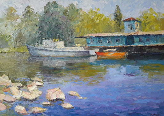 Oil painting Berth on the Dnieper Serdyuk Boris Petrovich