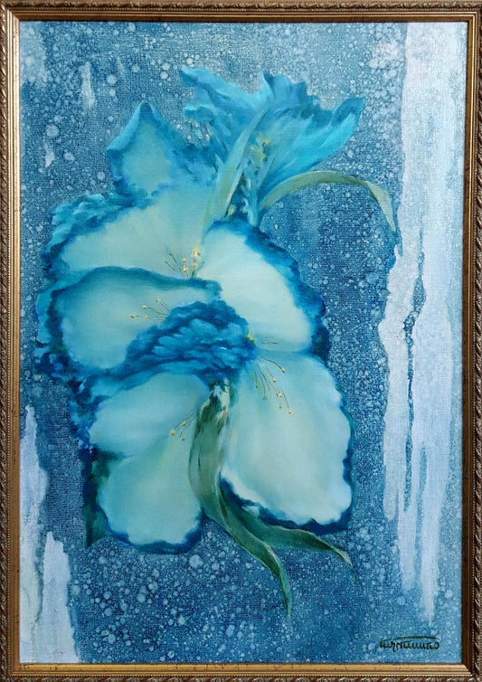 Oil painting Blue delicate flower Vasily Korkishko