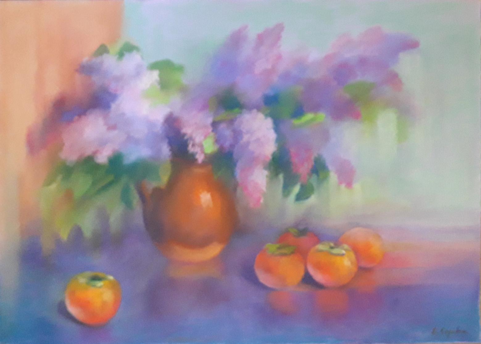 Pastel painting Persimmon and lilac Serdyuk Boris Petrovich
