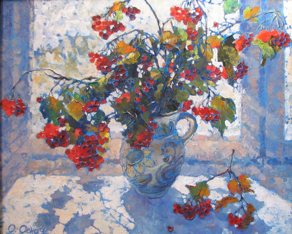 Oil painting Viburnum sill Osnach Olesia