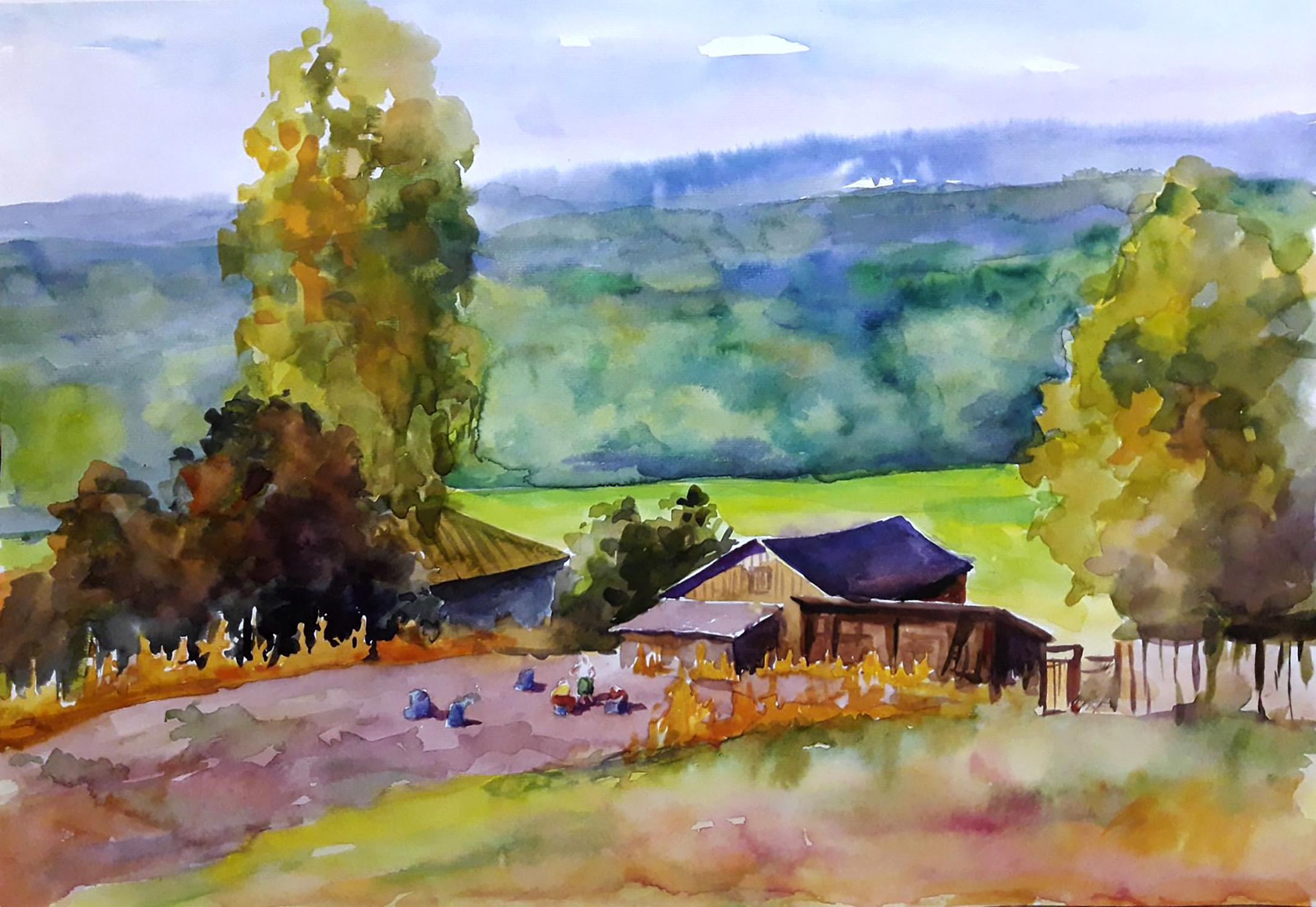 Watercolor painting Harvesting Serdyuk Boris Petrovich