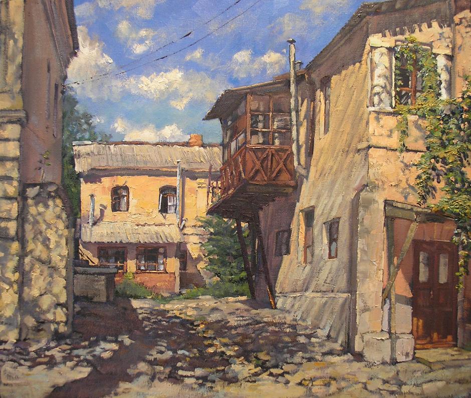 Oil painting Shadows of the old yard Osnach Olesia