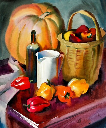 Watercolor painting Still life with pumpkin Egor Shvachunov