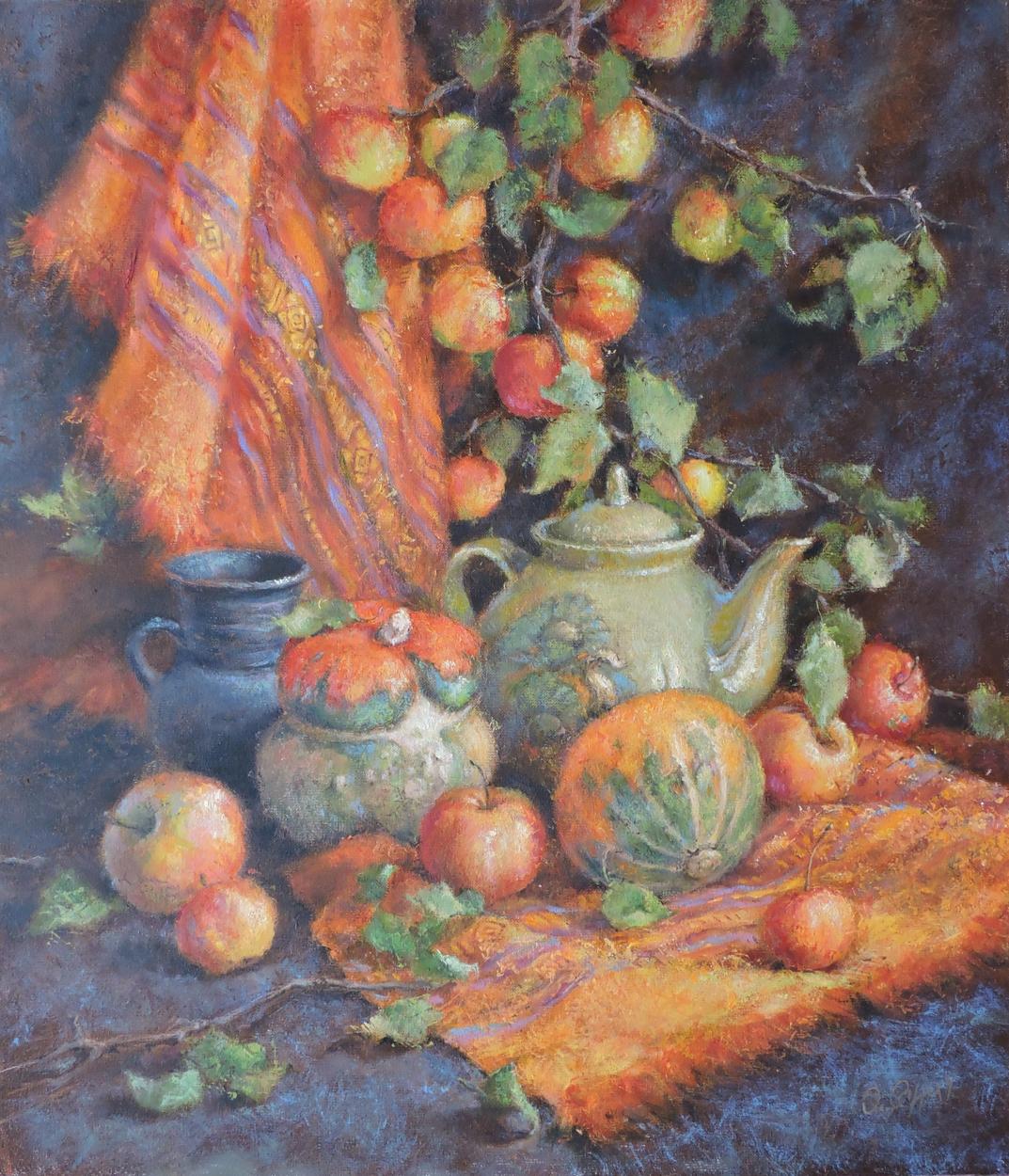 Oil painting Near the apple tree