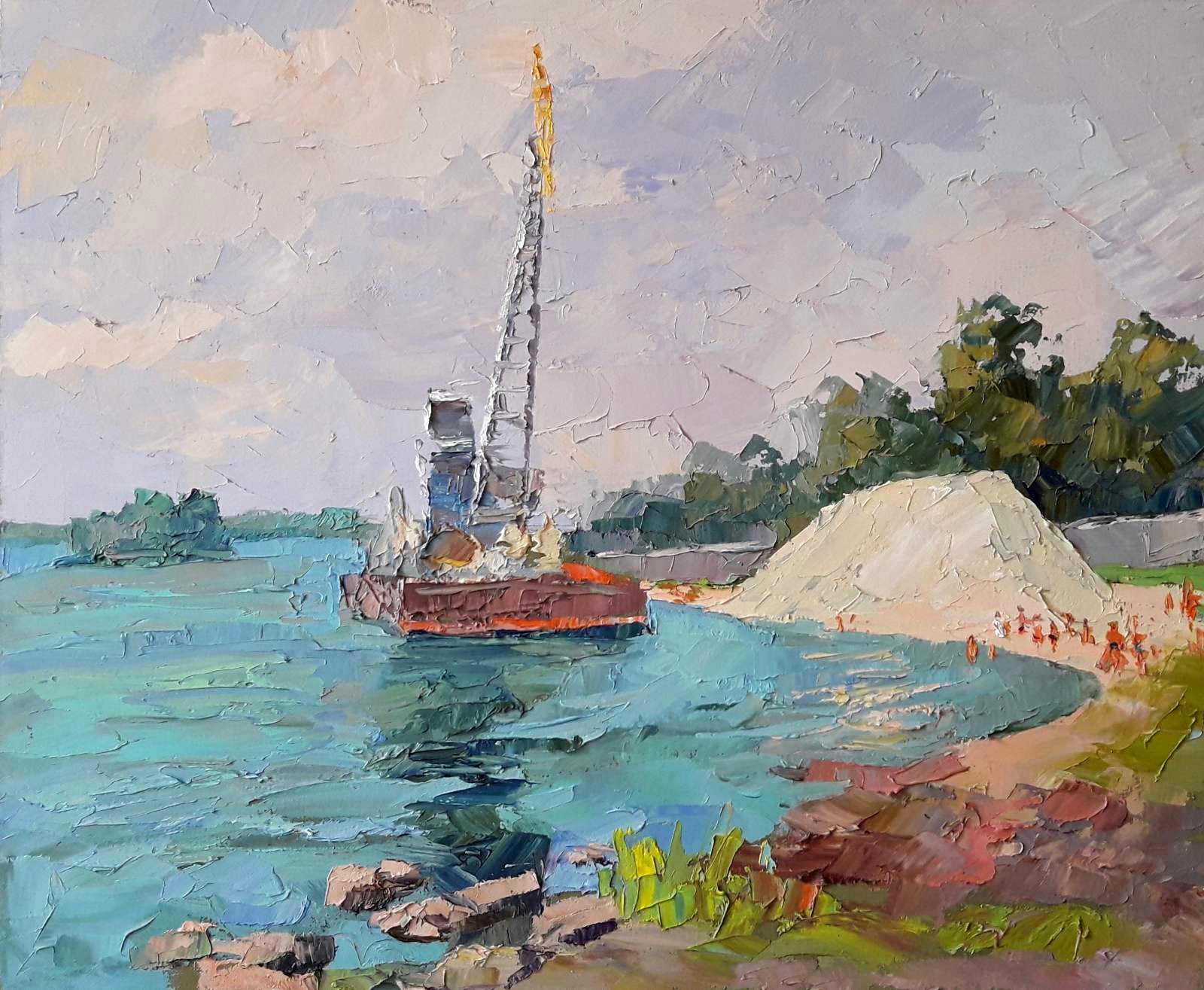 Oil painting Dredger on the Dnieper Serdyuk Boris Petrovich