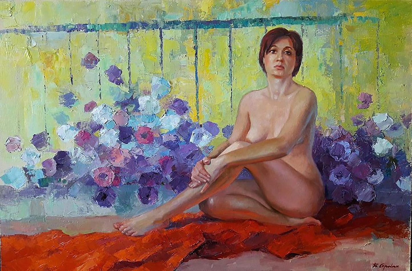 Oil painting Woman in petunia Serdyuk Boris Petrovich