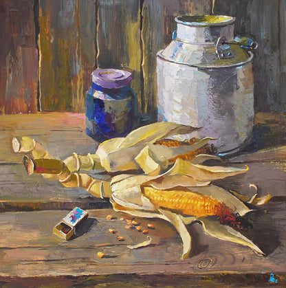 Oil painting Corn on the table Egor Shvachunov