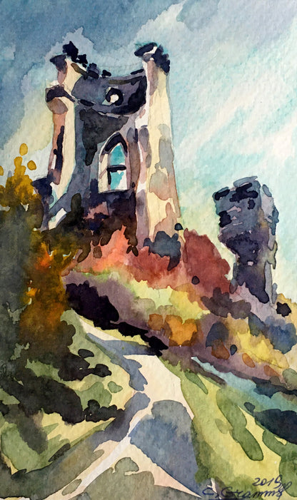 Watercolor painting Old castle Svetlana Gramm