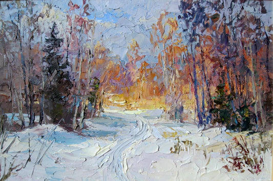 Oil painting Last rays of sun in winter Boris Serdyuk