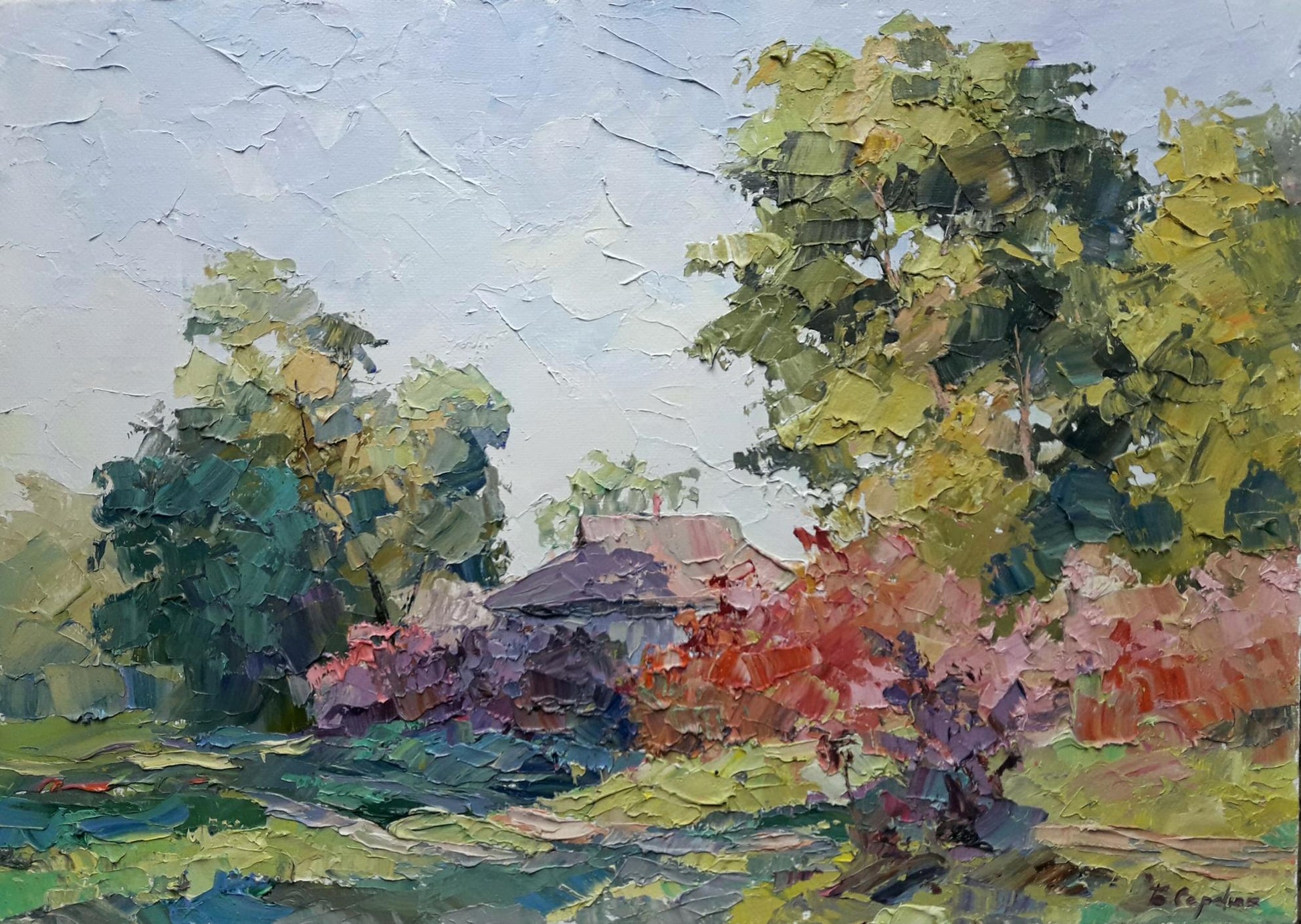 Oil painting Landscape with viburnum Serdyuk Boris Petrovich