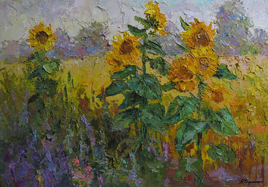 Oil painting Sunflowers in the field Serdyuk Boris Petrovich
