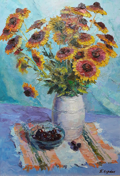 Oil painting Flowers and Cherries Serdyuk Boris Petrovich