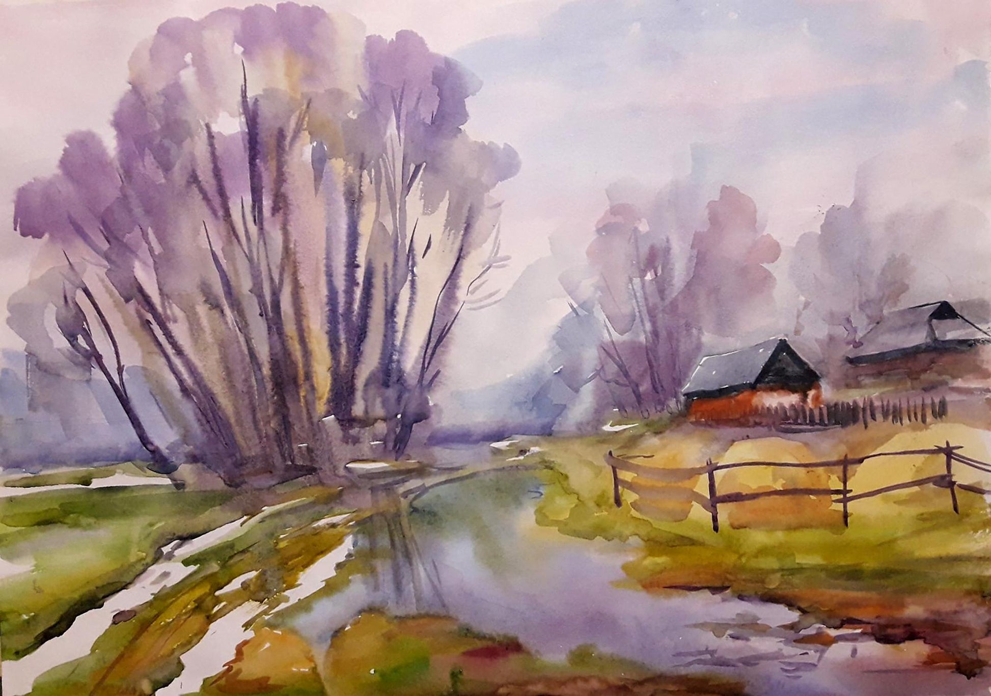 Watercolor painting The snow is melting Serdyuk Boris Petrovich