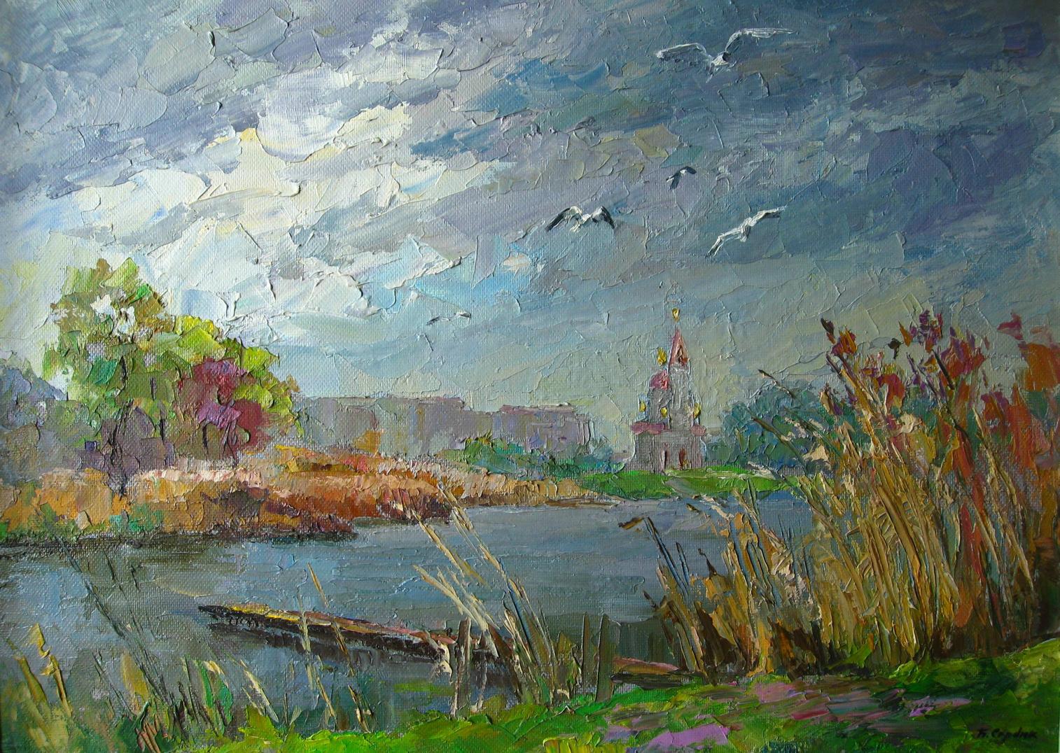 Oil painting Gulls over the river. Dry Kagamlyk / Serdyuk Boris Petrovich