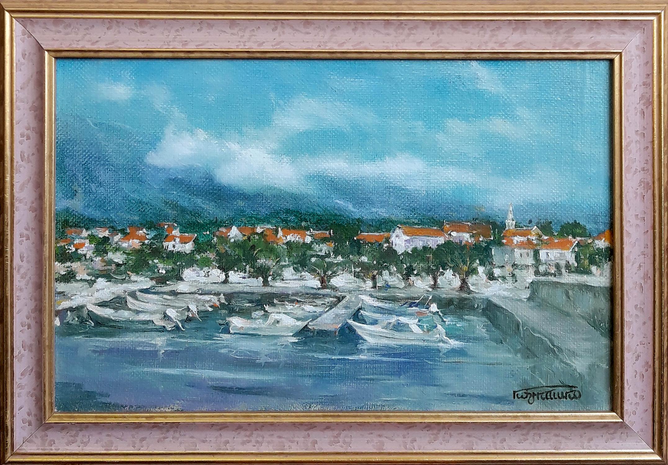 Oil painting Resort town near the sea Vasily Korkishko