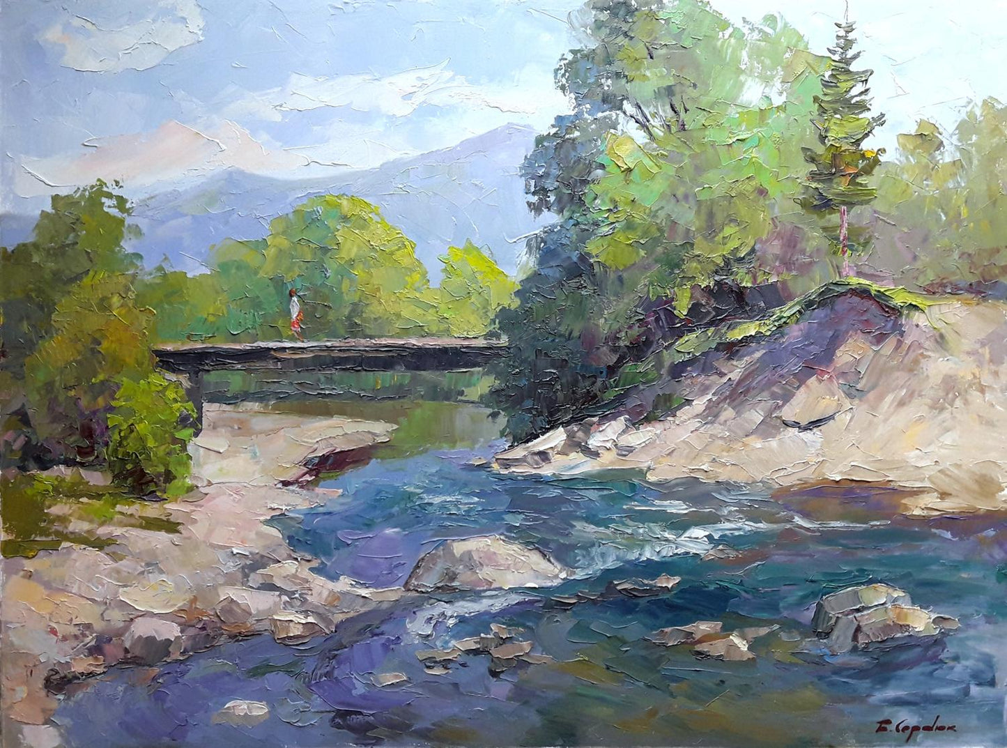 Oil painting Bridge over a mountain river Serdyuk Boris Petrovich