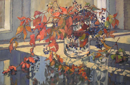 Oil painting Still life with decorative grapes Osnach Olesia