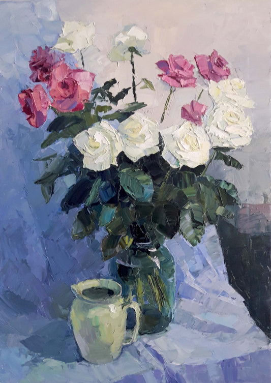 Oil painting Roses on blue Serdyuk Boris Petrovich
