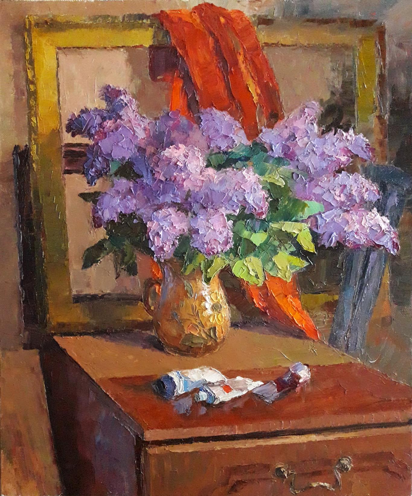 Oil painting Lilac on the bedside table Serdyuk Boris Petrovich