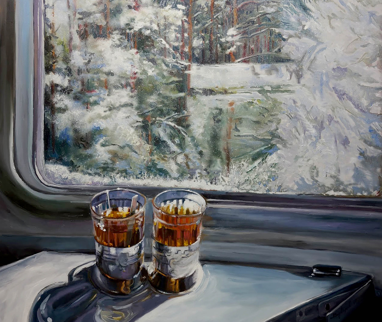 Oil painting Goodbye beauty winter Varvarov Anatoly Viktorovich