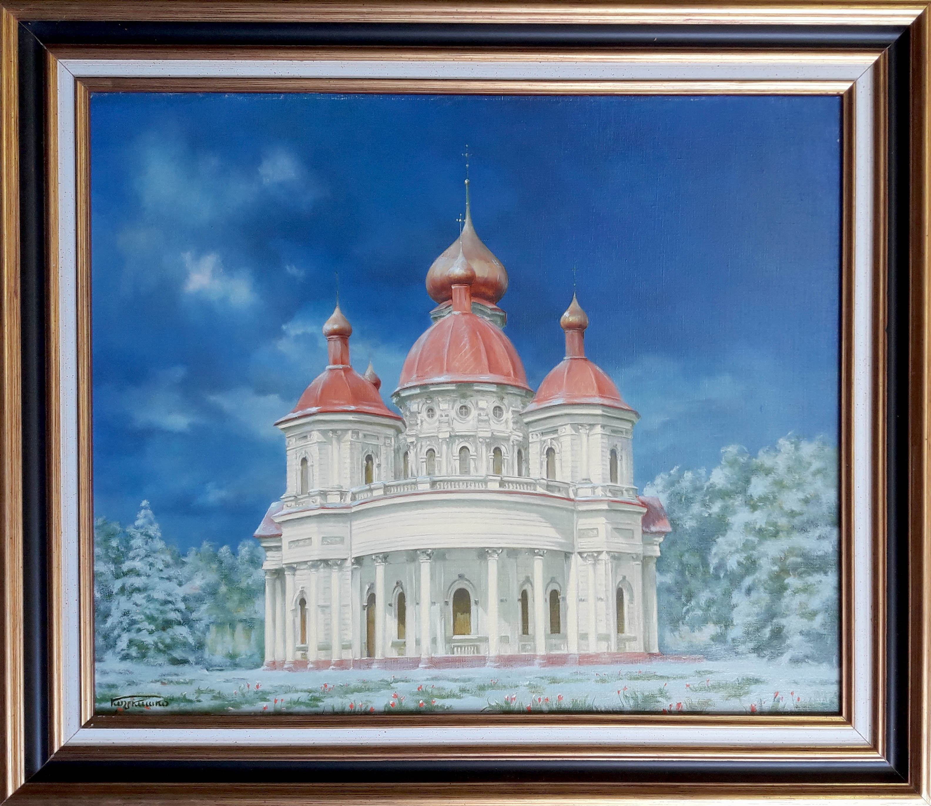 Oil painting Bryansk Nikolaev Church in the Dnieper Korkishko Vasily