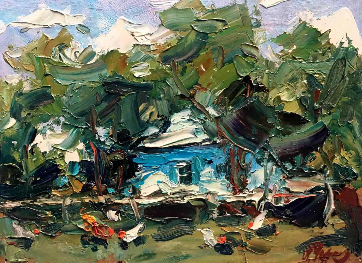 Oil painting Near the house Alexander Nikolaevich Cherednichenko