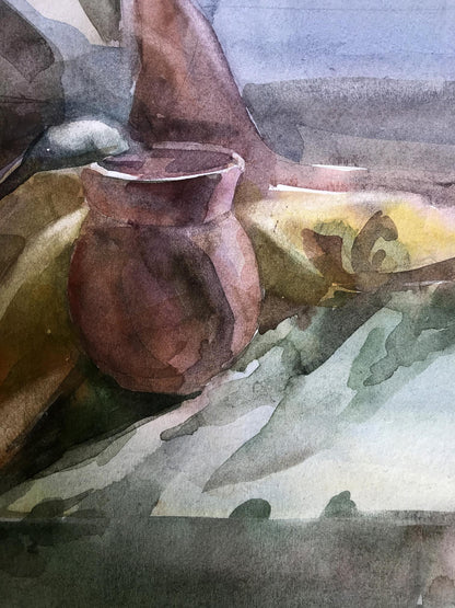 Watercolor painting A set table Unknown artist