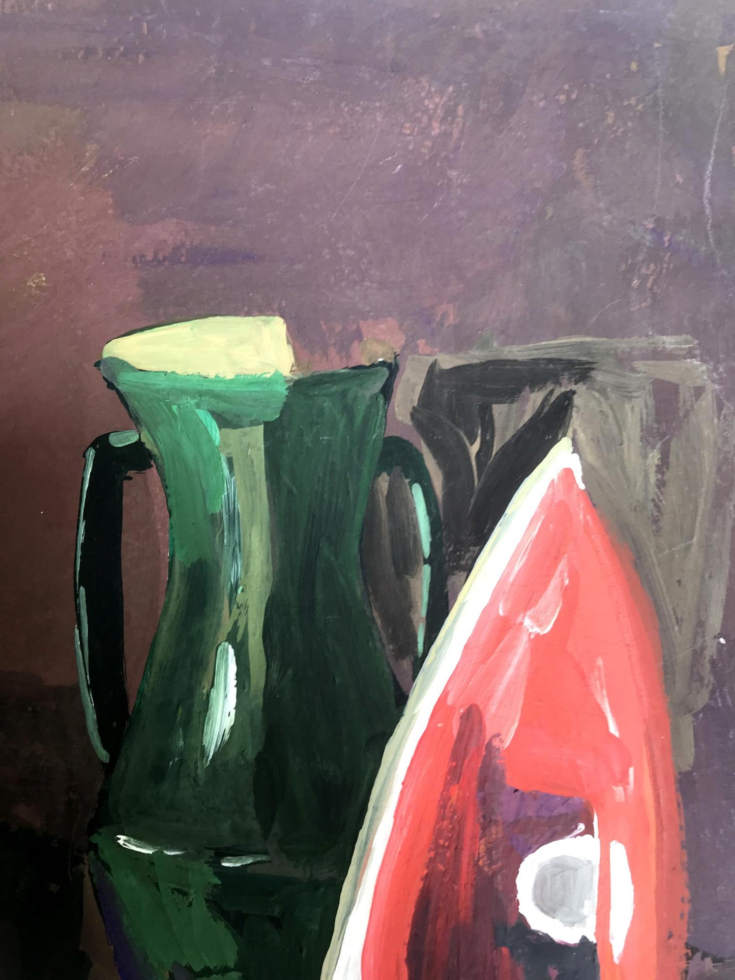 Gouache painting Iron and bottles Unknown artist