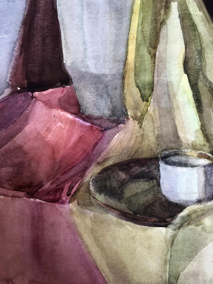 Watercolor painting Flowers and a teapot Unknown artist