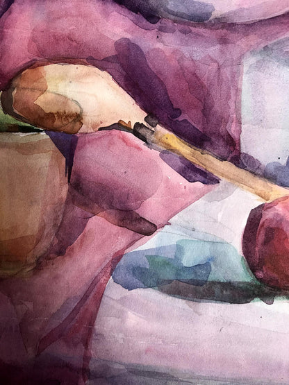 Watercolor painting Colorful still life Unknown artist