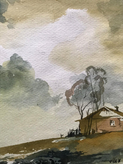 Watercolor painting Lonely house Alexander Arkadievich Litvinov