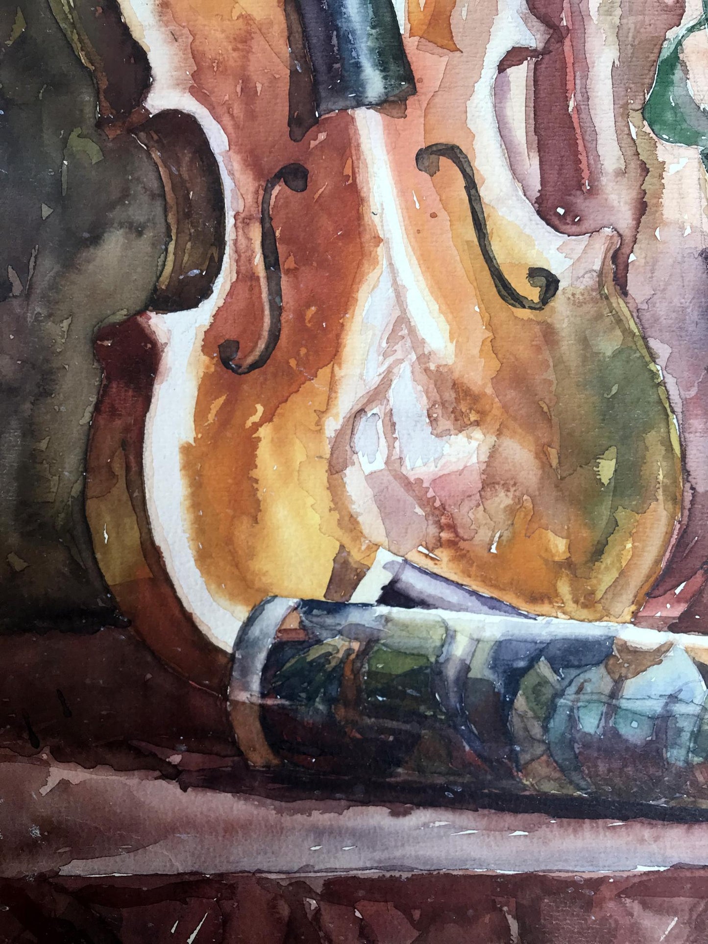 Watercolor painting Musical violin Unknown artist