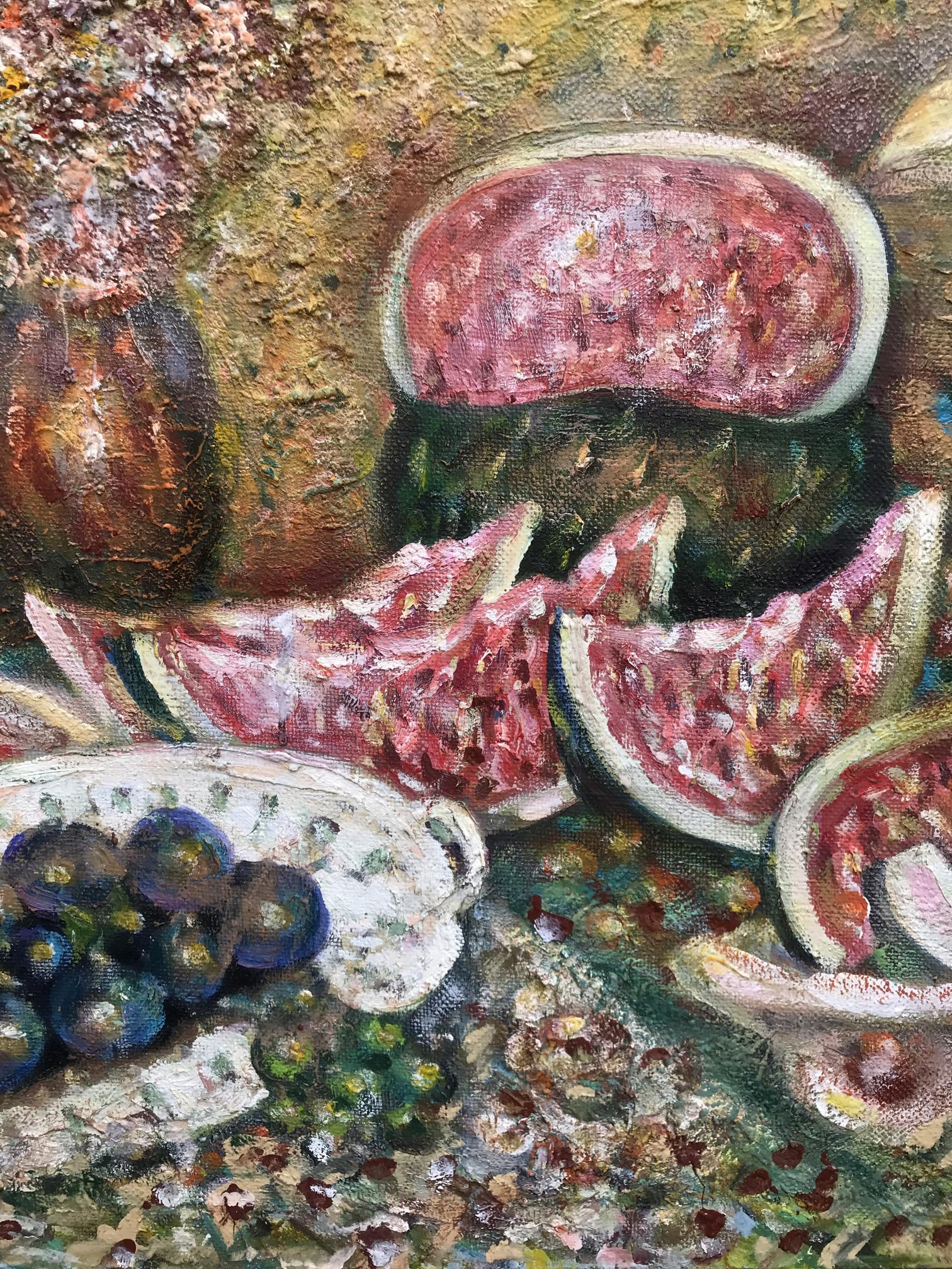 Still Life with Watermelon is depicted by Shapoval Ivan Leontyevich in an oil painting