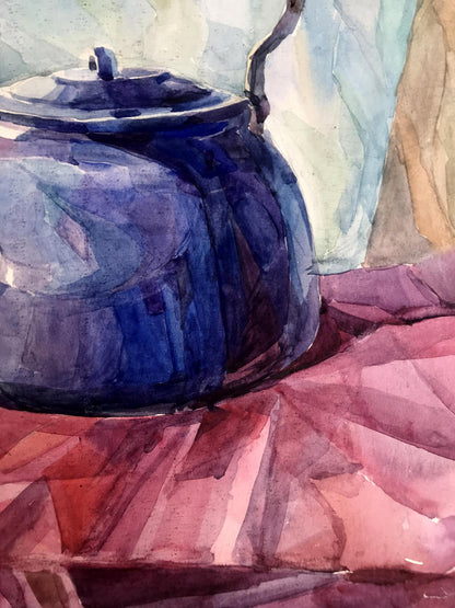 Watercolor painting Ready for tea Unknown artist