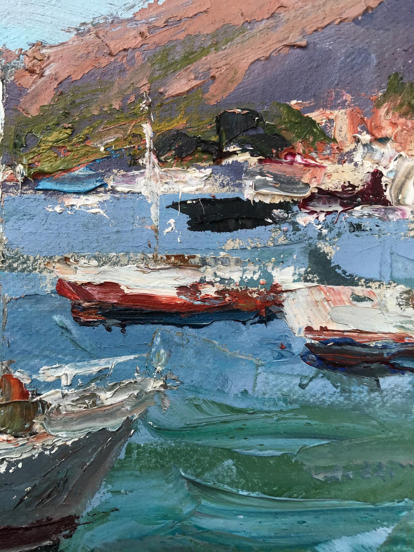 Oil painting Sea Yacht port 